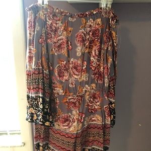 Purple/floral print off the shoulder romper